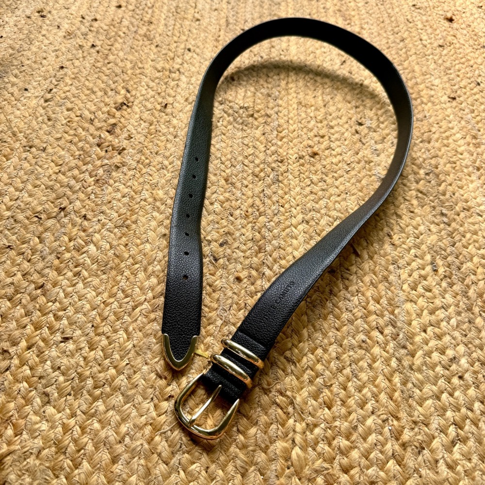 Vince Camuto Black Pebbled Belt Gold Hardware Metal Tip Size Large Western